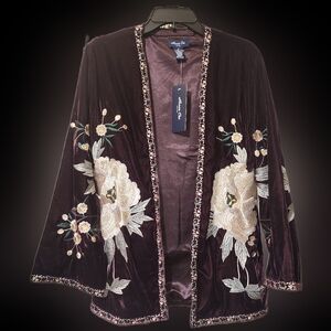 Embroidered Velvet Kimono Jacket